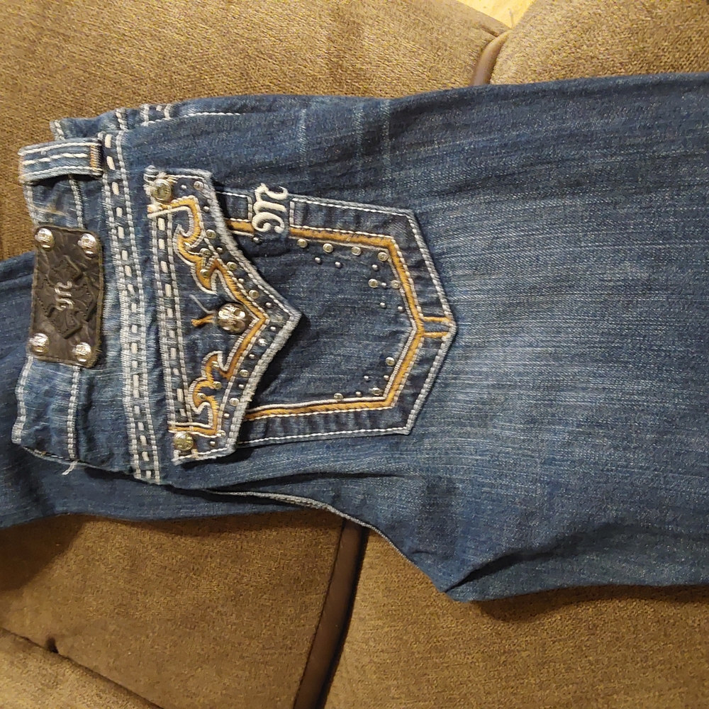 Miss Me Blue Boot Cut Jeans with Intricate Embellishments